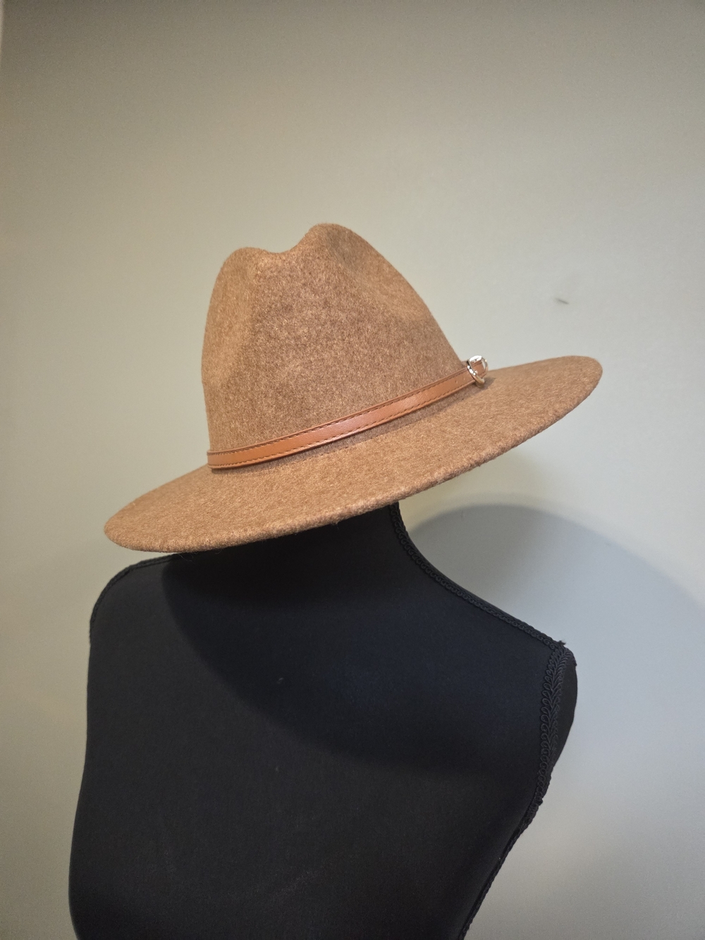 Tan Brown Felt Fedora with Leather Band